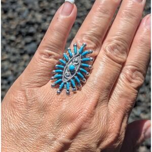 Zuni Ring‎ Turquoise Cluster Auth Native American Handmade Jewelry sz 9.5 **